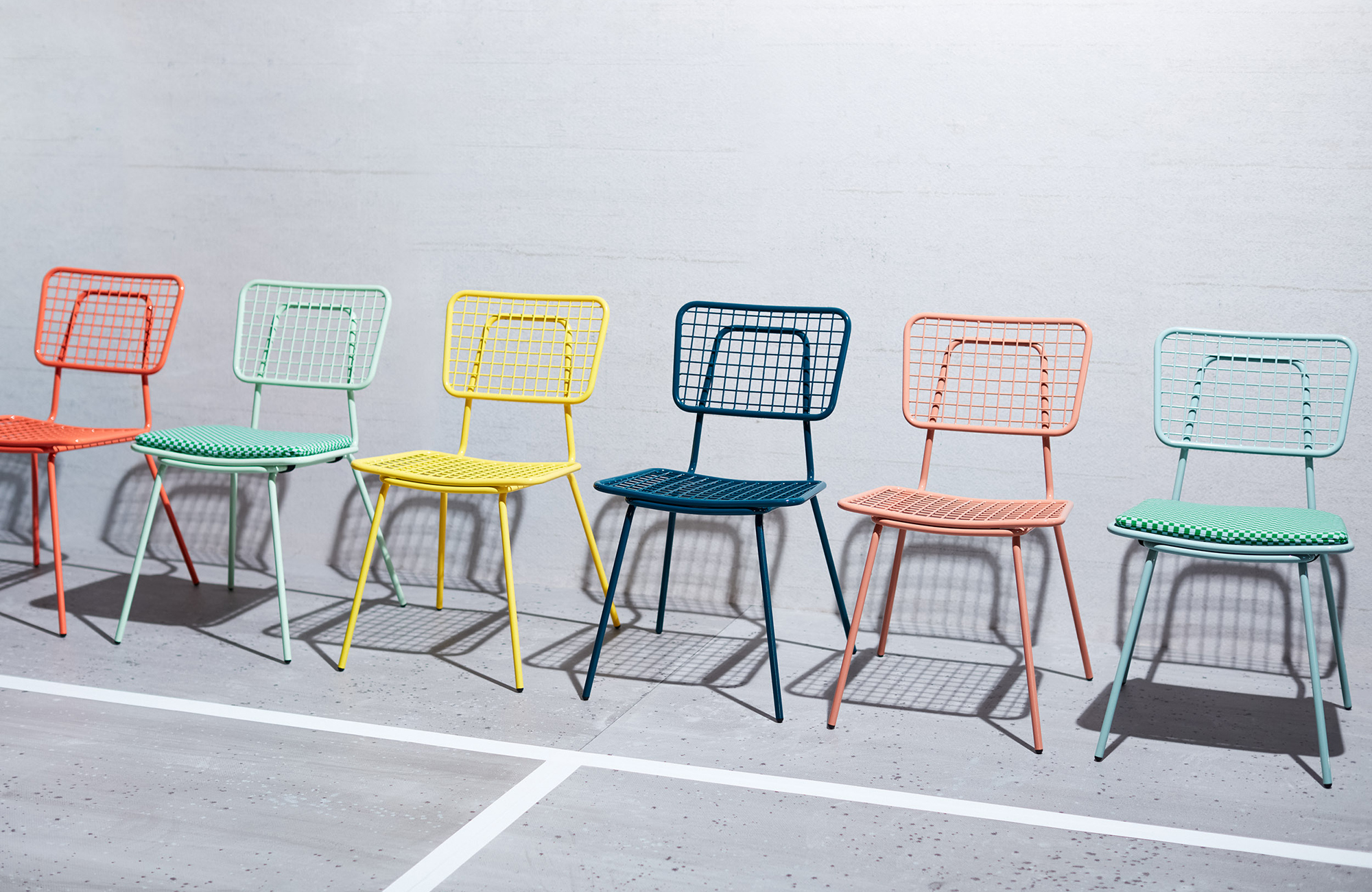 colorful metal chairs